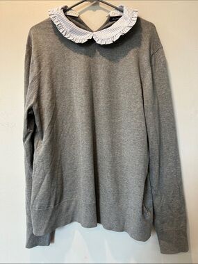 Brooks Brothers Gray Sweater with Stripe Ruffled Collar